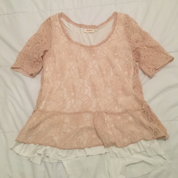 Anthropologie Pink Lace Peplum Top - M - Picture 5 of 7